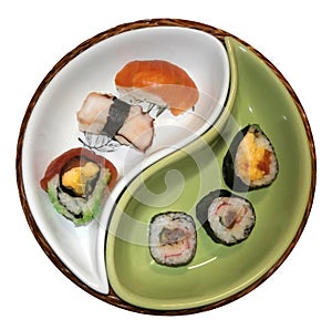 Traditional Japanese food-sushi, six kinds of rolls.