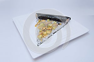 Sushi pizza in a plate