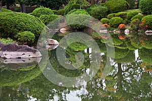 The traditional Japanese garden in the inner bailey of Osaka Castle. Japan