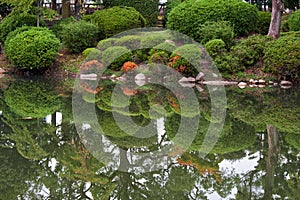 The traditional Japanese garden in the inner bailey of Osaka Castle. Japan