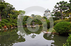 The traditional Japanese garden in the inner bailey of Osaka Castle. Japan