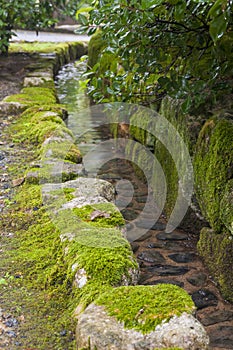 Traditional japanese garden water channel