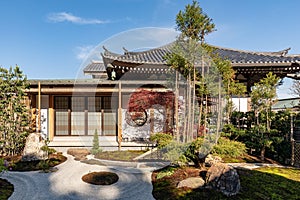 Traditional Japanese house with a picturesque garden