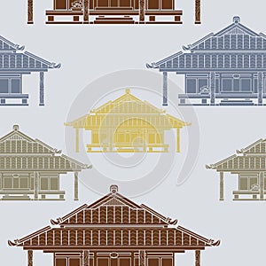 Traditional Japanese House Vector Illustration Seamless Pattern