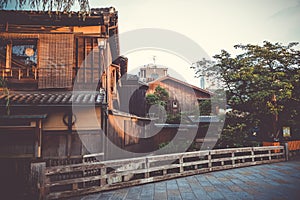 Traditional japanese houses on Shirakawa river, Gion district, K