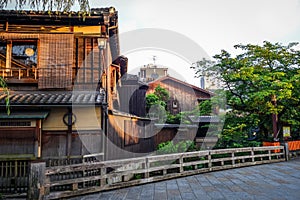Traditional japanese houses on Shirakawa river, Gion district, K
