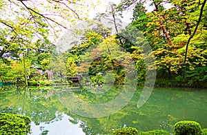 Traditional Japanese Kenrokuen Garden in Kanazawa, Japan