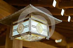 Traditional Japanese lantern hanging at the famous Meiji Shrine in Tokyo, Japan.