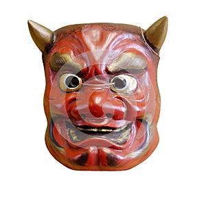 Traditional Japanese mask of a demon, Kabuki Mask isolated on white background with clipping path
