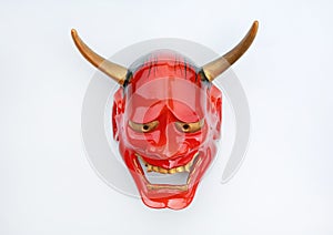 Traditional Japanese mask of a demon, Kabuki Mask on white background