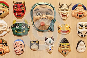 Traditional Japanese mask. Kabuki Mask on wall