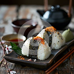 Traditional Japanese Onigiri with rice vinegar 1