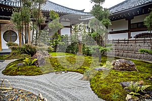 Traditional japanese ornamental garden, Hasedera temple Shoin Hall