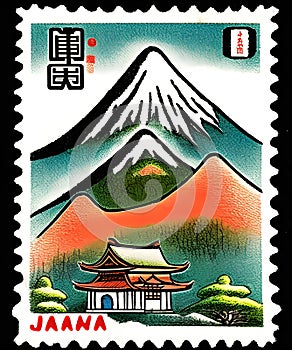 Traditional Japanese Post Stamp, Generative AI Illustration