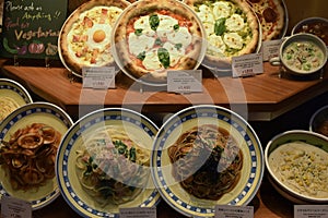 Traditional Japanese realistic plastic food display in Tokyo, Japan