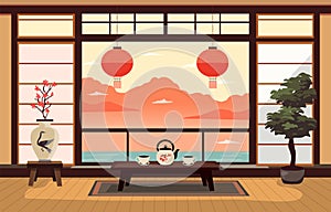 Traditional Japanese room in flat style.