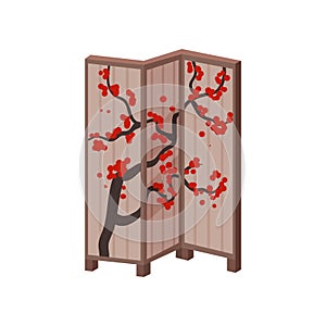 Traditional Japanese screen with the image of Sakura. Vector illustration.