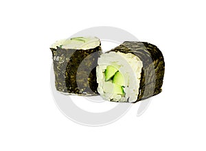 Traditional japanese sushi rolls with cucumber macro or close up