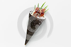 Traditional japanese sushi wrap with sea eel on a white background