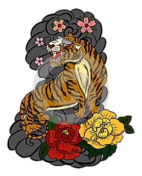 Traditional Japanese tattoo background for tattoo design.