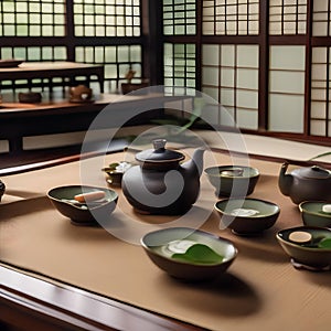 A traditional Japanese tea ceremony with an exquisitely arranged tea set3