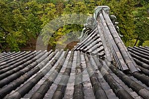 Traditional Japanese tiled roof, Matsue castle, Japan