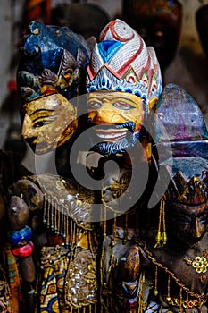 Traditional Javanese Wayang Golek theatre puppets being sold as sourvenirs in Pawon, Java, Indonesia photo