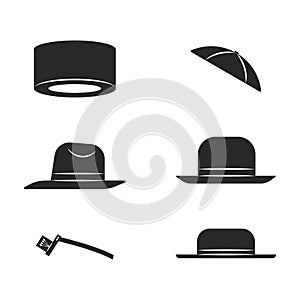 Traditional Jewish hats of various types shtreimel, kippah, tefillin, fedora, homburg, headdresses set vector black and white