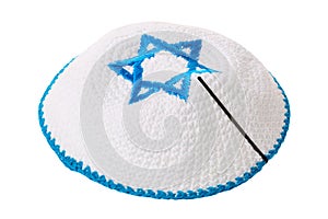 Traditional jewish headwear with star of David isolated on white background