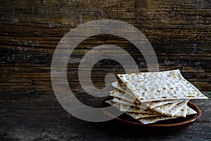 Traditional Jewish kosher homemade matzah or matzo, unleavened b