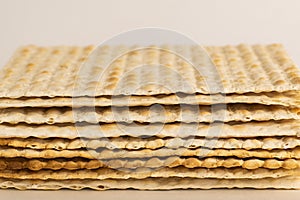 A traditional Jewish kosher matzo, side view