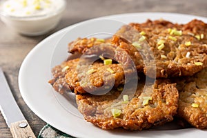 Traditional Jewish latkes or potato pancakes