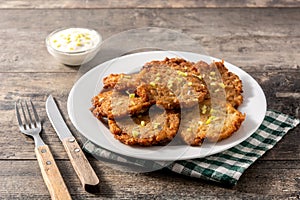 Traditional Jewish latkes or potato pancakes