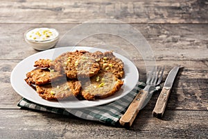 Traditional Jewish latkes or potato pancakes