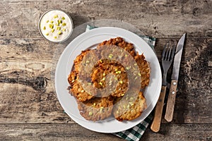 Traditional Jewish latkes or potato pancakes