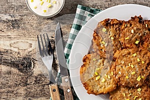 Traditional Jewish latkes or potato pancakes