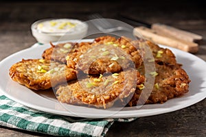 Traditional Jewish latkes or potato pancakes