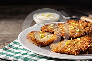 Traditional Jewish latkes or potato pancakes