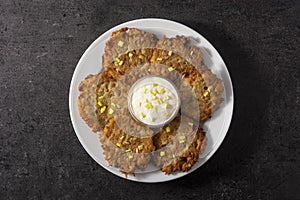 Traditional Jewish latkes or potato pancakes