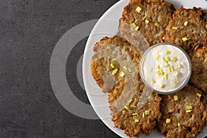 Traditional Jewish latkes or potato pancakes