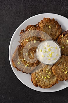 Traditional Jewish latkes or potato pancakes