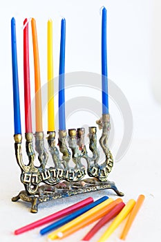 Traditional Jewish Menorah with candles