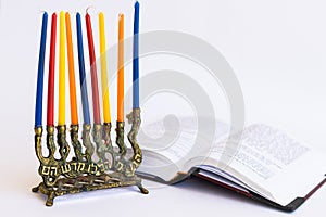 Traditional Jewish Menorah with candles