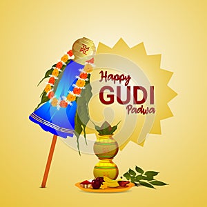 Traditional kalash of happy gudi padwa , Kannada new year celebration background