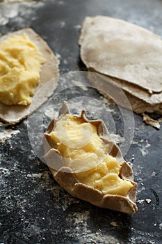 Traditional karelian pasties with potatoes