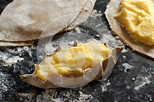 Traditional karelian pasties with potatoes