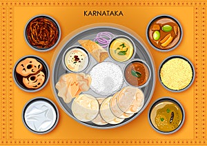 Traditional Karnatakan cuisine and food meal thali