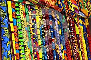 Traditional Kente cloth on sale on the streets of Accra, Ghana