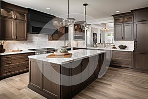 traditional kitchen with modern appliances, cabinetry, and sleek finishes