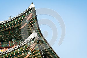 Traditional korean decor roof of village house In Palace, Seoul, South Korea